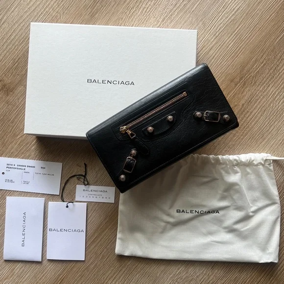 BALENCIAGA Giant Money Agneau Leather Rose Gold Hardware Continental Long Wallet - Picture 3 of 17